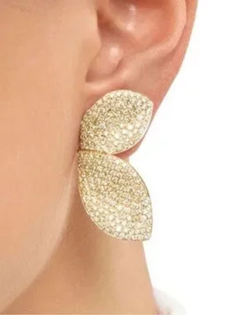 Gold Pav Double Leaf Drop Earrings